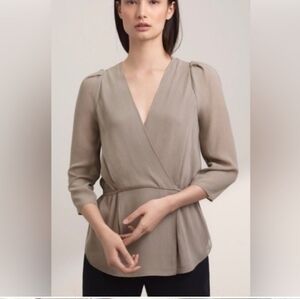 Babaton 100% silk blouse, wrap style. Mushroom color. size xxs. EUC